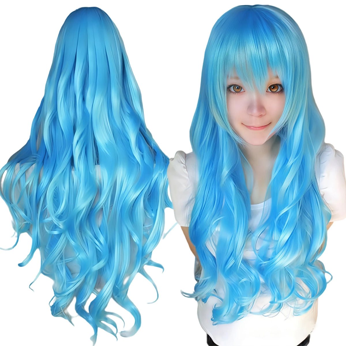 Long Curly Apple Green Cosplay Wig for Anime Costumes and Halloween