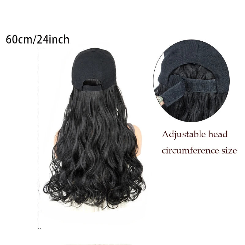 Long Curly Hair Wig with Integrated Baseball Cap for Easy Styling