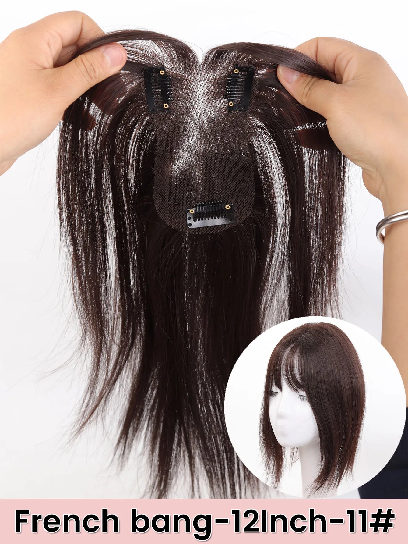 Clip-In Natural Middle Part Hair Bangs Topper for Volume and Style - 23