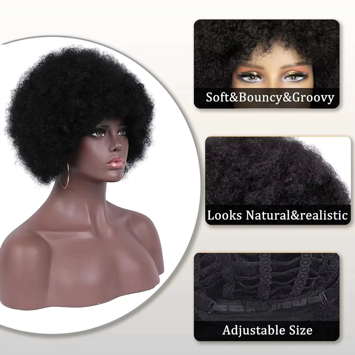Short Afro Kinky Curly Wig for Women Bouncy 70s Style Natural Look