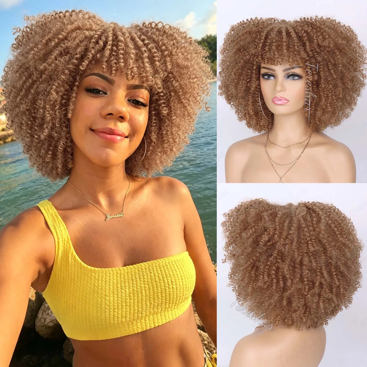 Short Curly Afro Wig with Bangs for Daily Wear