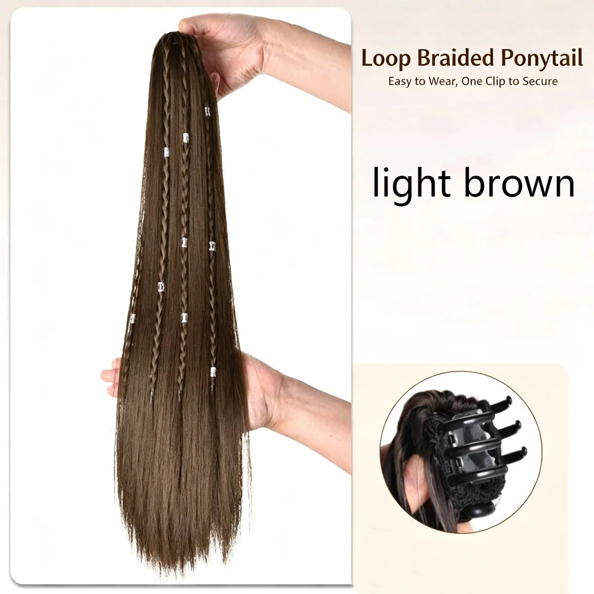 Synthetic Loop Braid Ponytail Clip In Hair Extension with Beads - 11