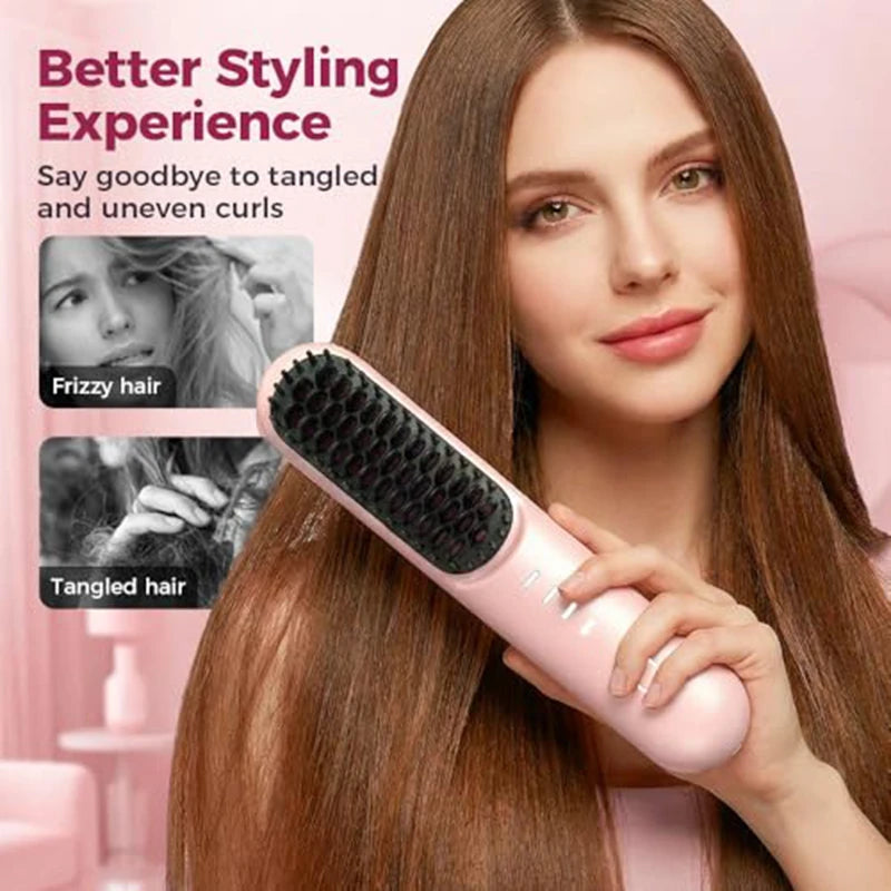 Fast Heating Cordless Hair Straightening Brush for Smooth Frizz-Free Hair