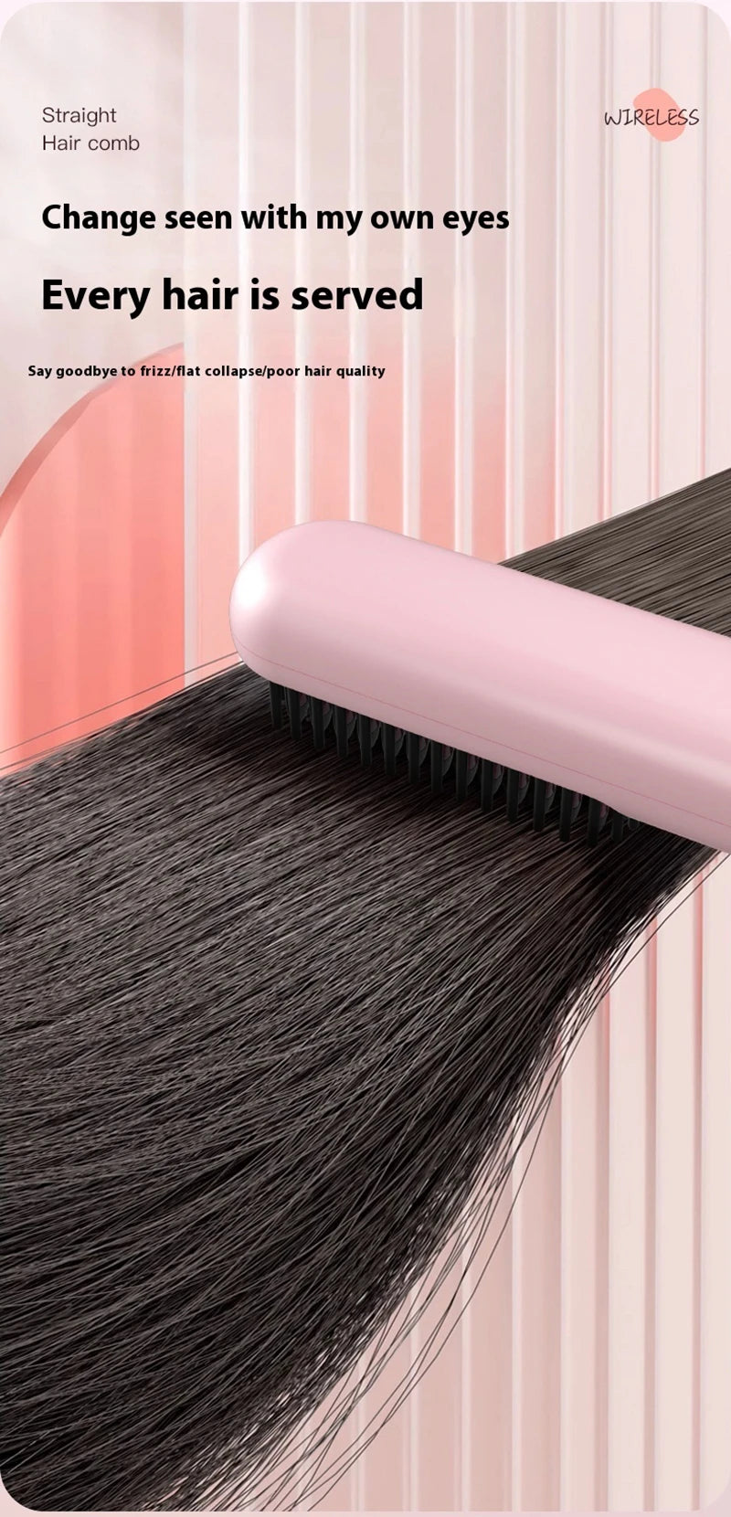 Fast Heating Cordless Hair Straightening Brush for Smooth Frizz-Free Hair