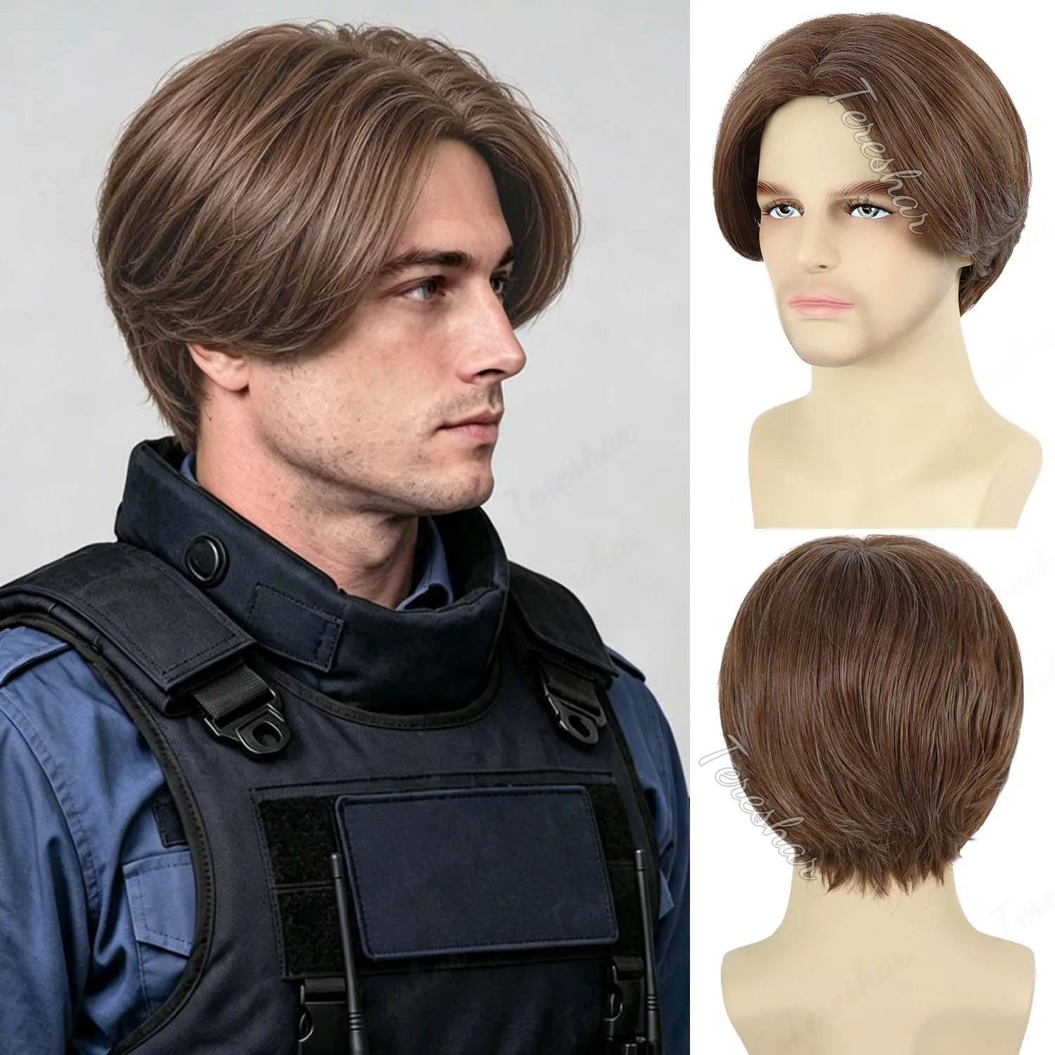 Short Straight Layered Men's Wig for Cosplay Party and Daily Wear - 1
