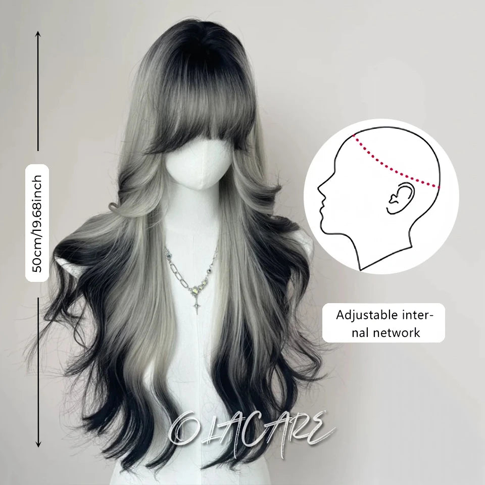 Long Straight Synthetic Wig with Bangs for Cosplay and Parties