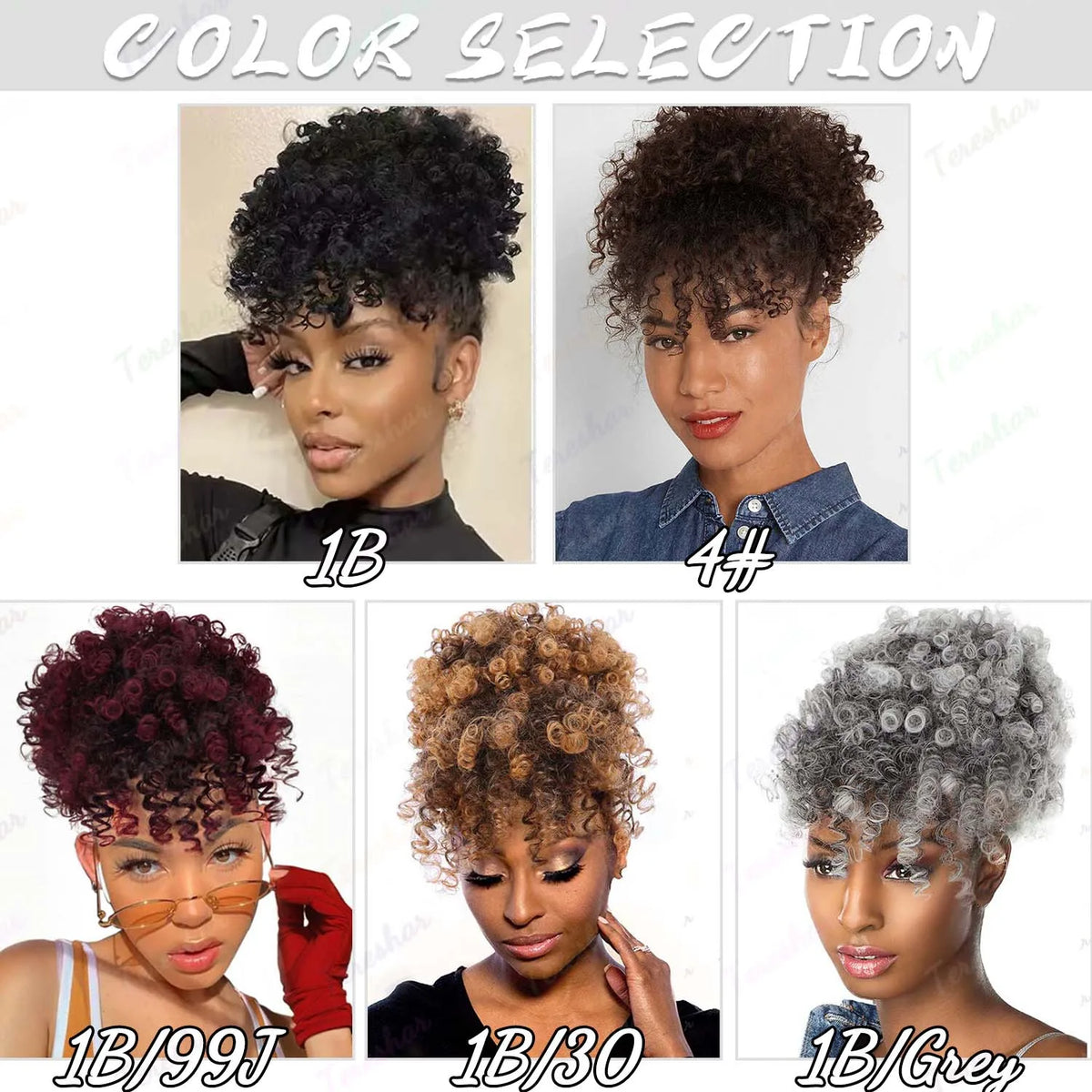 Kinky Curly Afro Puff Ponytail Extension with Bangs for Women