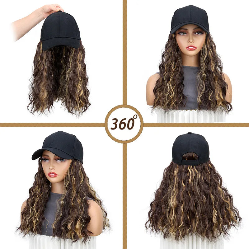 Adjustable Baseball Hat with Curly Hair Extensions - 6