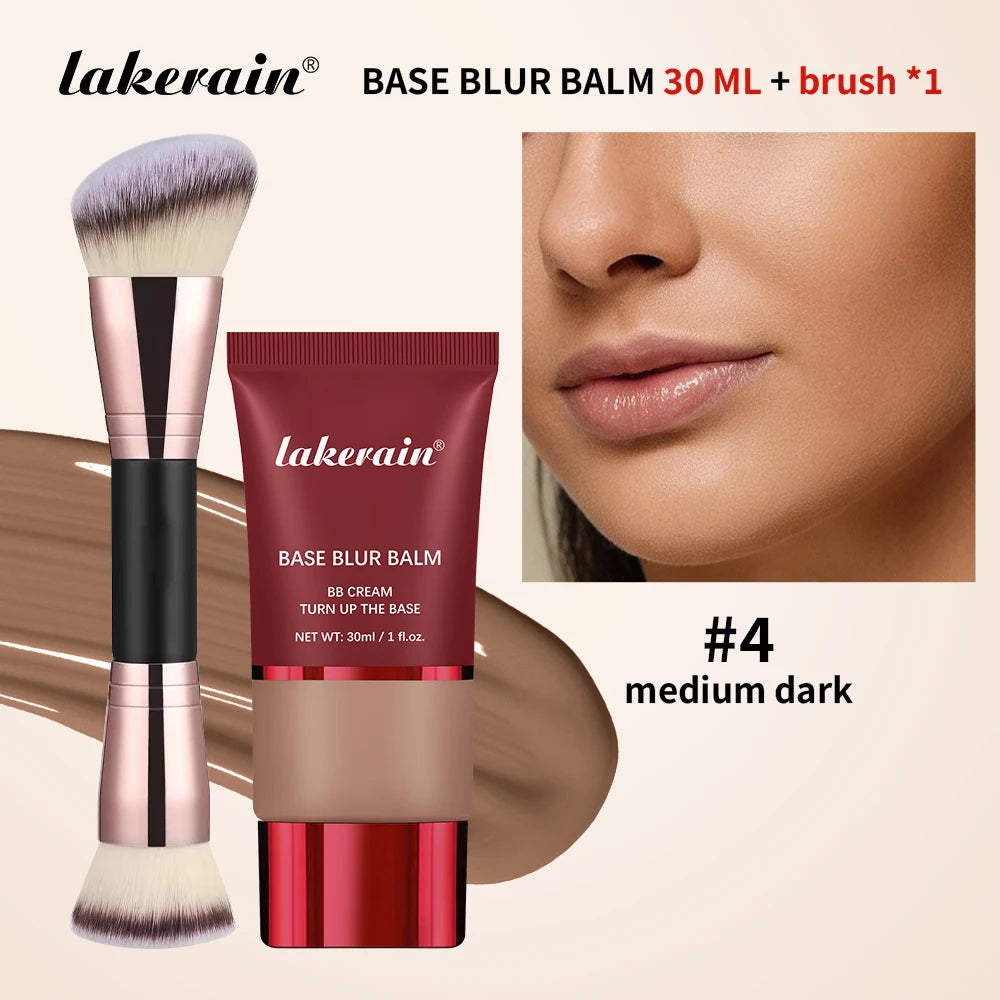 Matte Liquid Foundation and Dual-Ended Makeup Brush Set for Flawless Skin