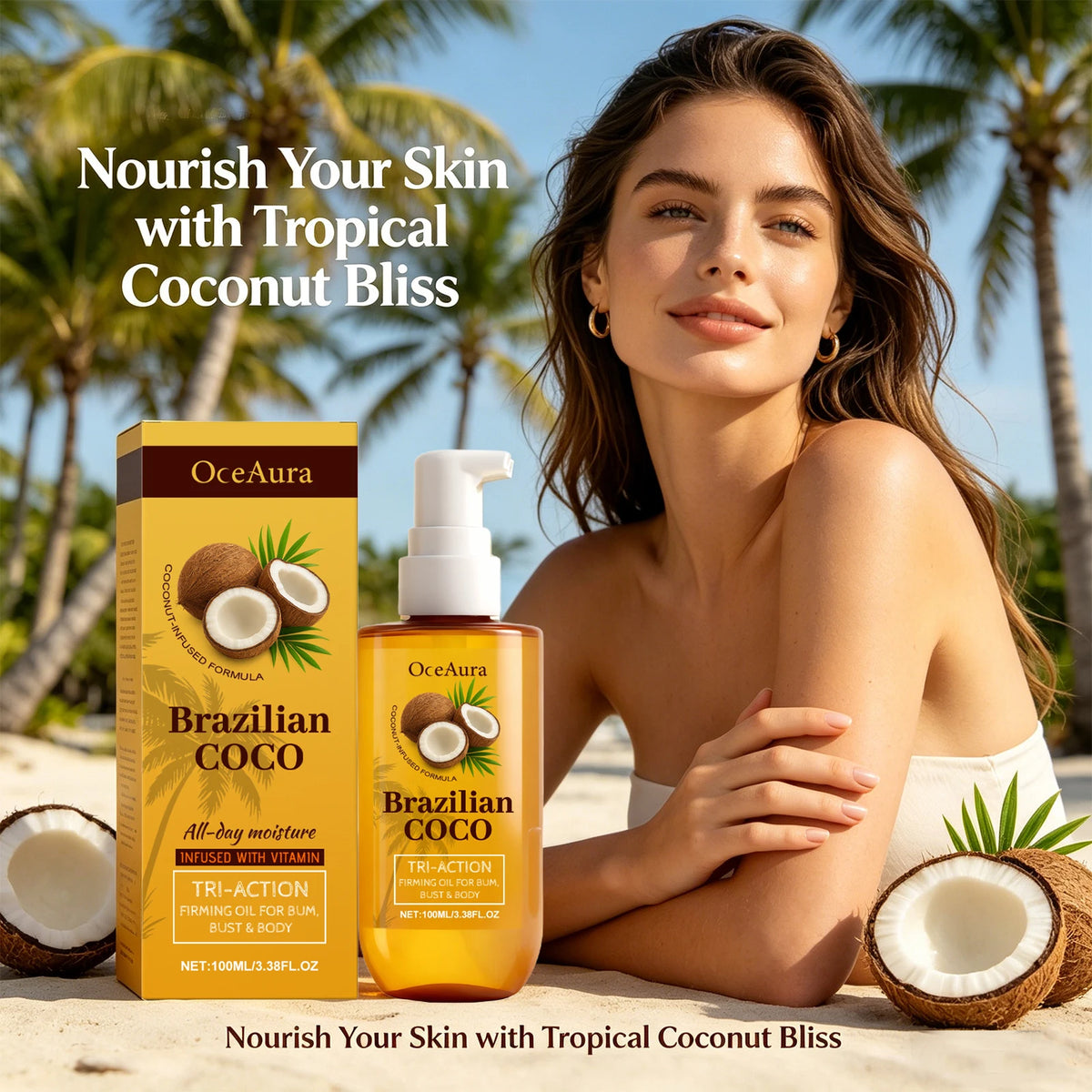 Coconut Firming Body Oil for Skin Hydration and Elasticity Restoration