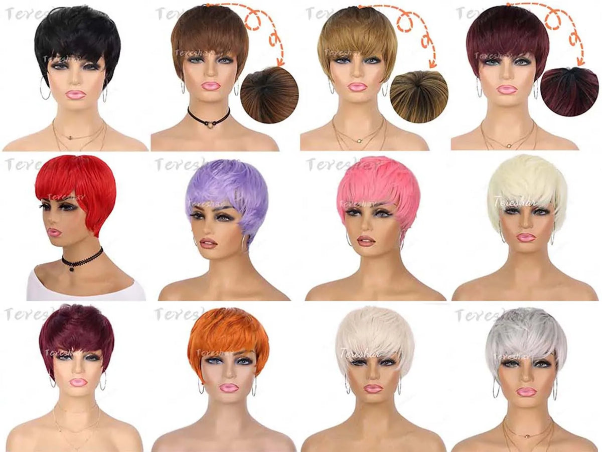 Short Pixie Cut Layered Wig with Bangs for Women Daily Styling