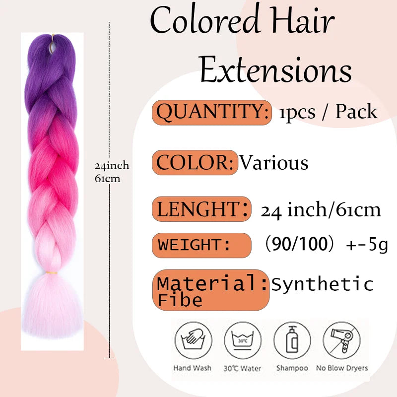 24-Inch Long Colorful Ombre Braiding Hair Extensions