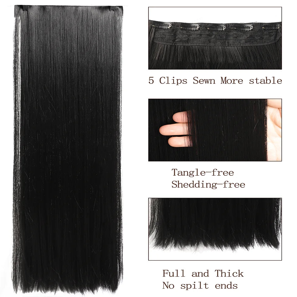 Long Straight 5-Clip Synthetic Hair Extensions - 2