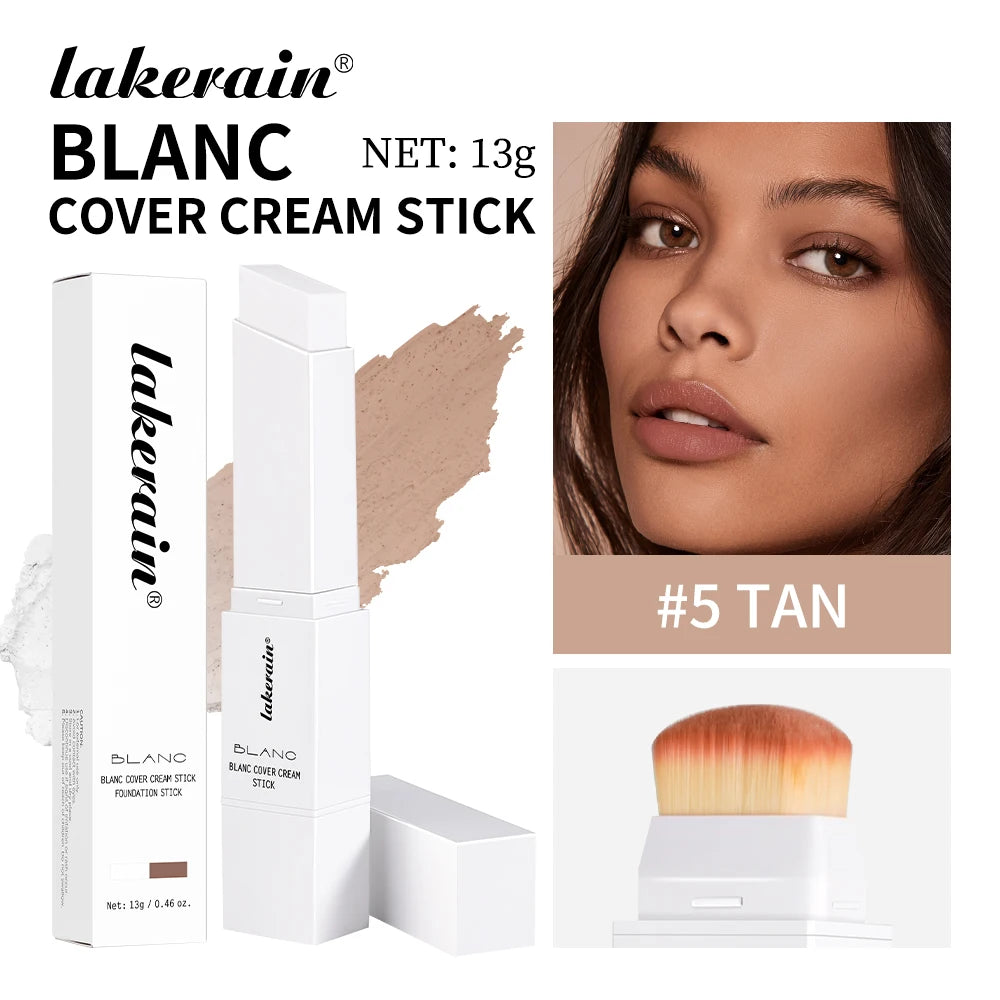 Dual-Ended Waterproof Foundation and Concealer Stick with Built-in Brush