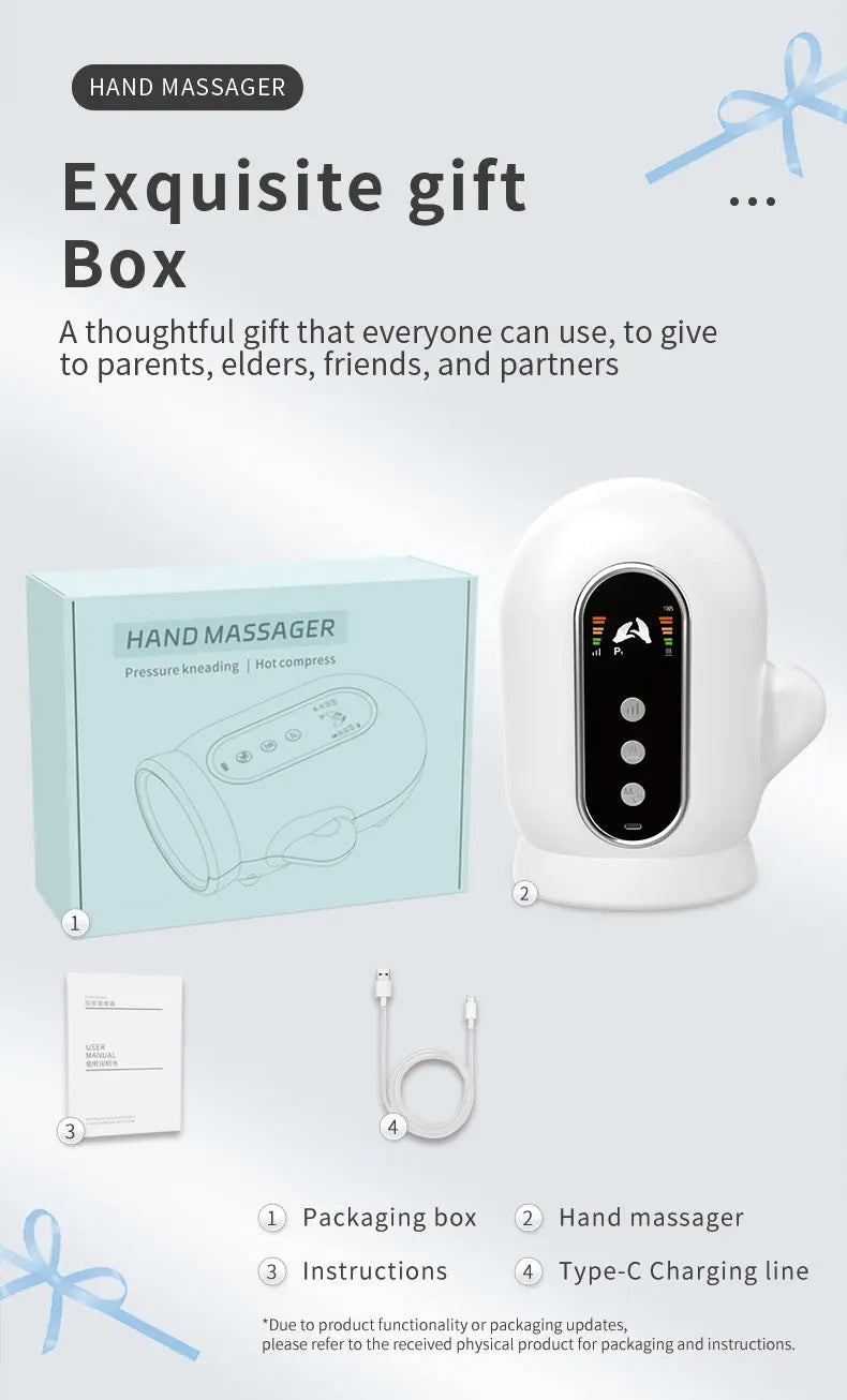 Electric Hand and Wrist Compression Massager with Heat and UV Cleaning