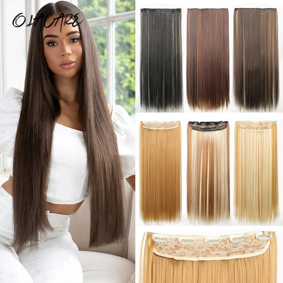 24-Inch Long Straight Clip-In Hair Extensions for Women