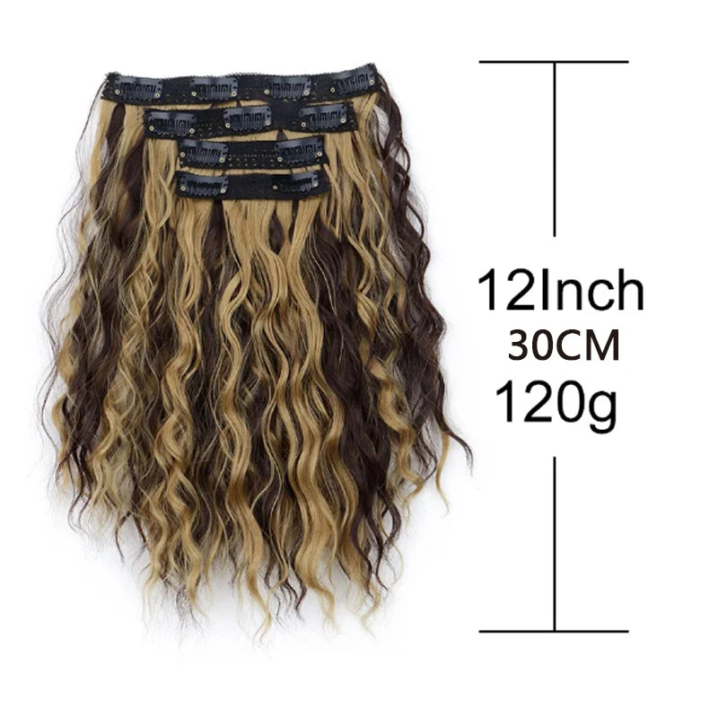 12-Inch Wavy Curly Clip-In Hair Extensions Set