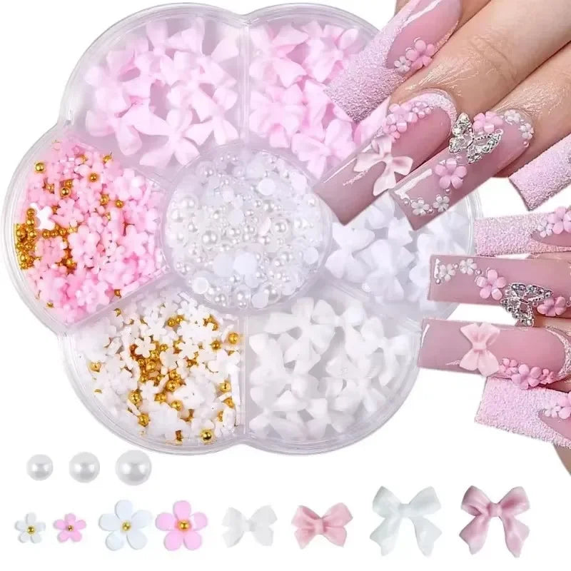 3D Mixed Bowknot and Flower Nail Art Decoration Charms Set