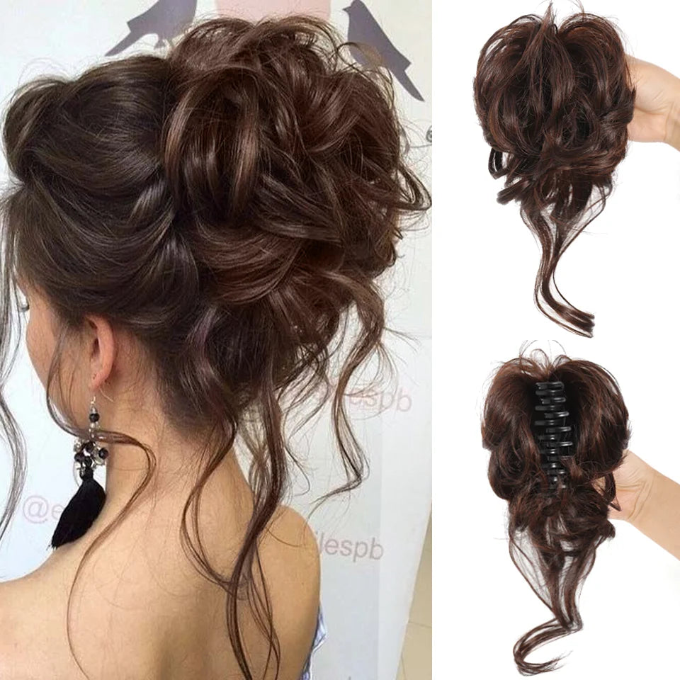 Messy Curly Hair Bun Claw Clip Extension for Instant Voluminous Updo