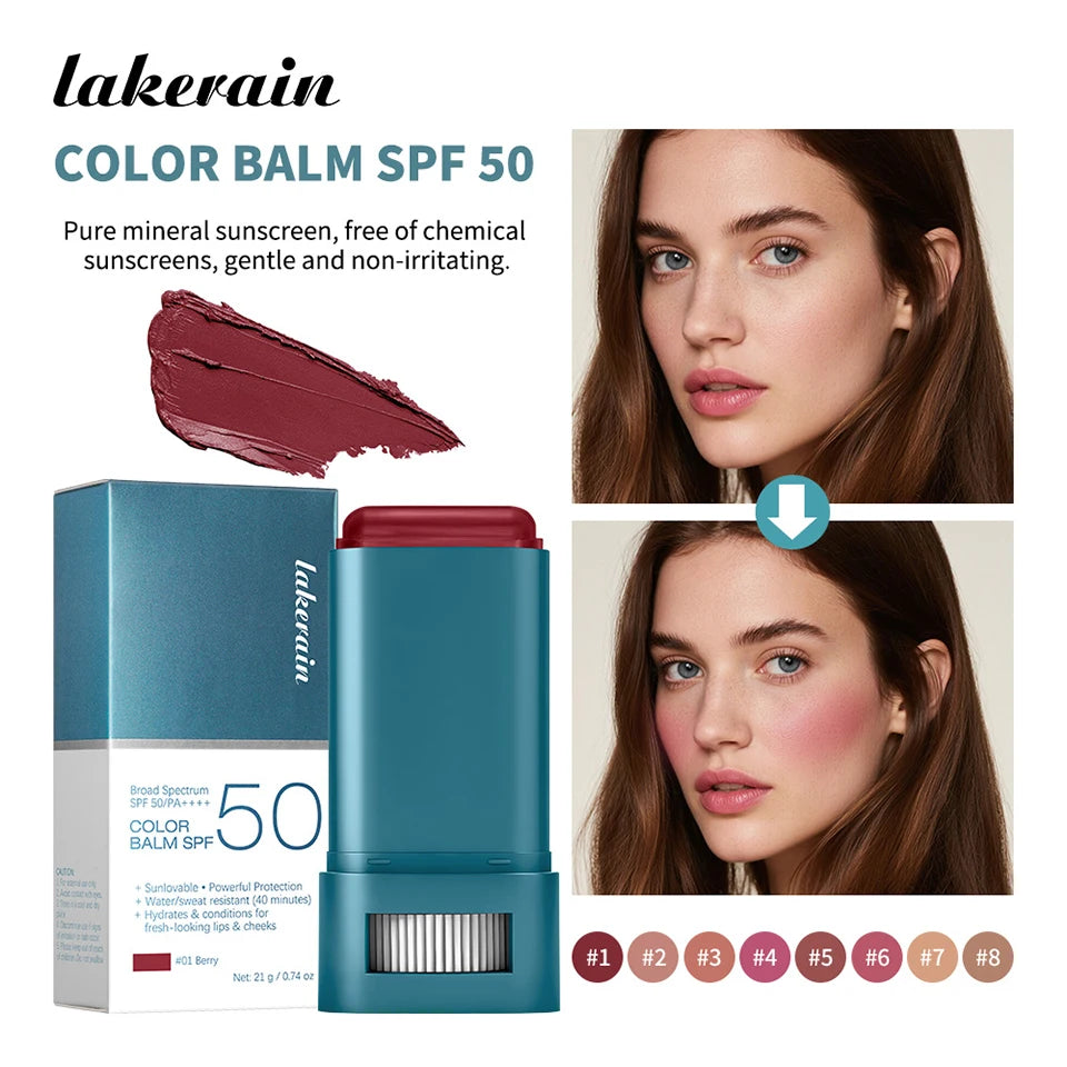 Hydrating SPF 50 Tinted Blush Balm Stick for Natural Sun Protection - 7