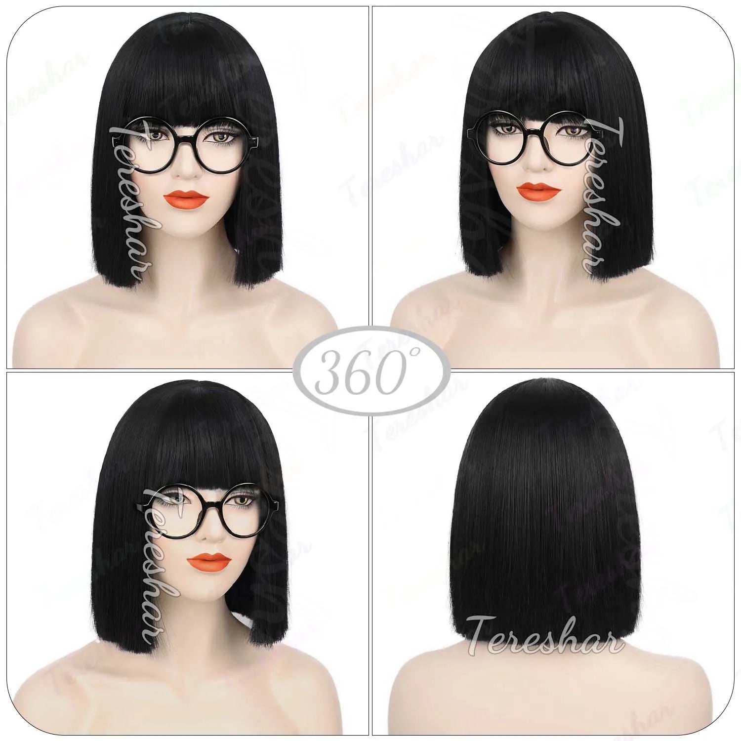 Short Straight Bob Wig with Bangs and Glasses for Cosplay and Parties - 7