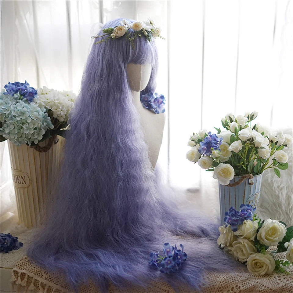 110cm Extra Long Wavy Cosplay Lolita Wig with Bangs - 14