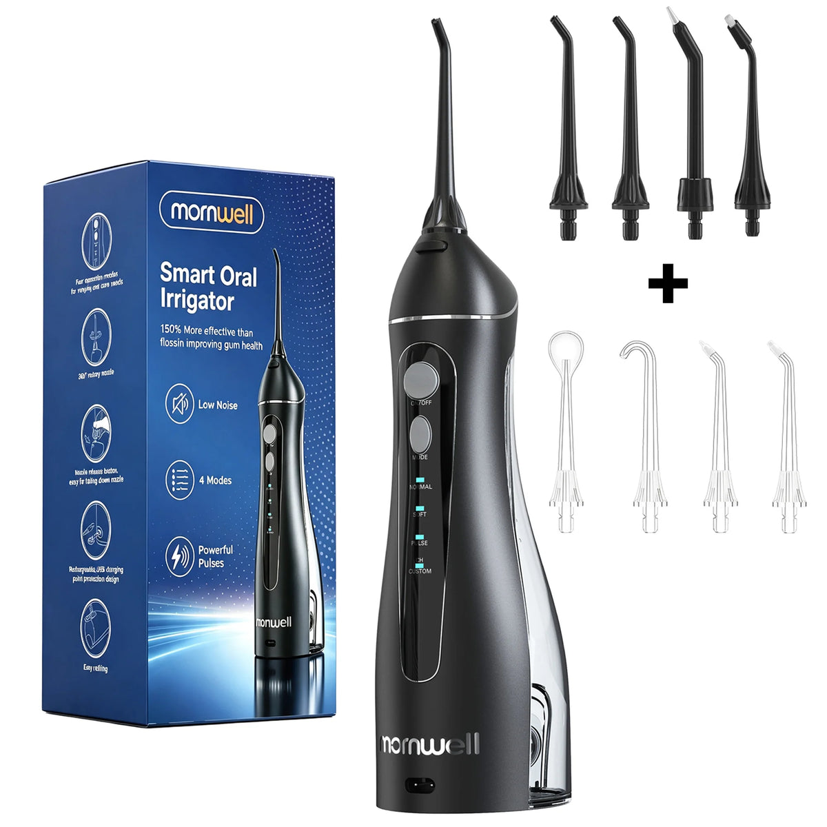 Cordless Water Flosser for Teeth with 4 Pressure Settings and 4 Jet Tips
