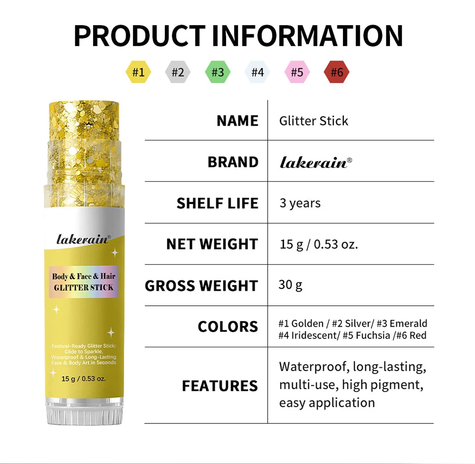 Shimmer Glitter Balm Stick for Face, Hair and Body Makeup