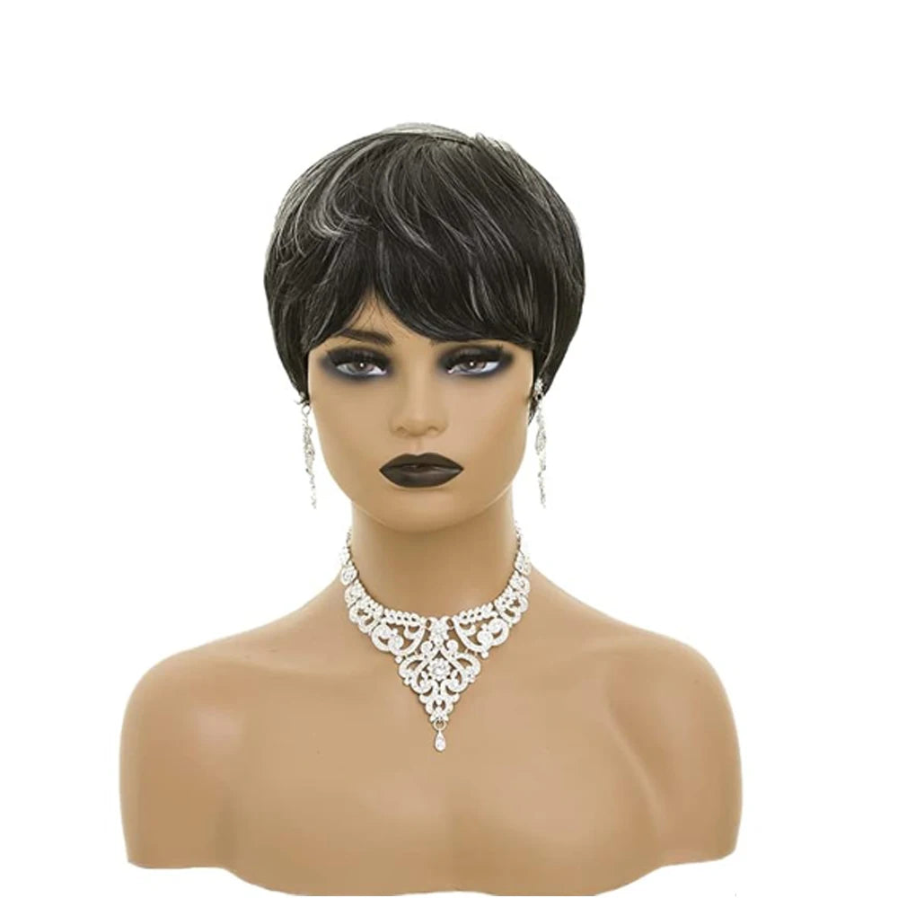 Short Fluffy Pixie Cut Wig with Bangs for Daily Wear
