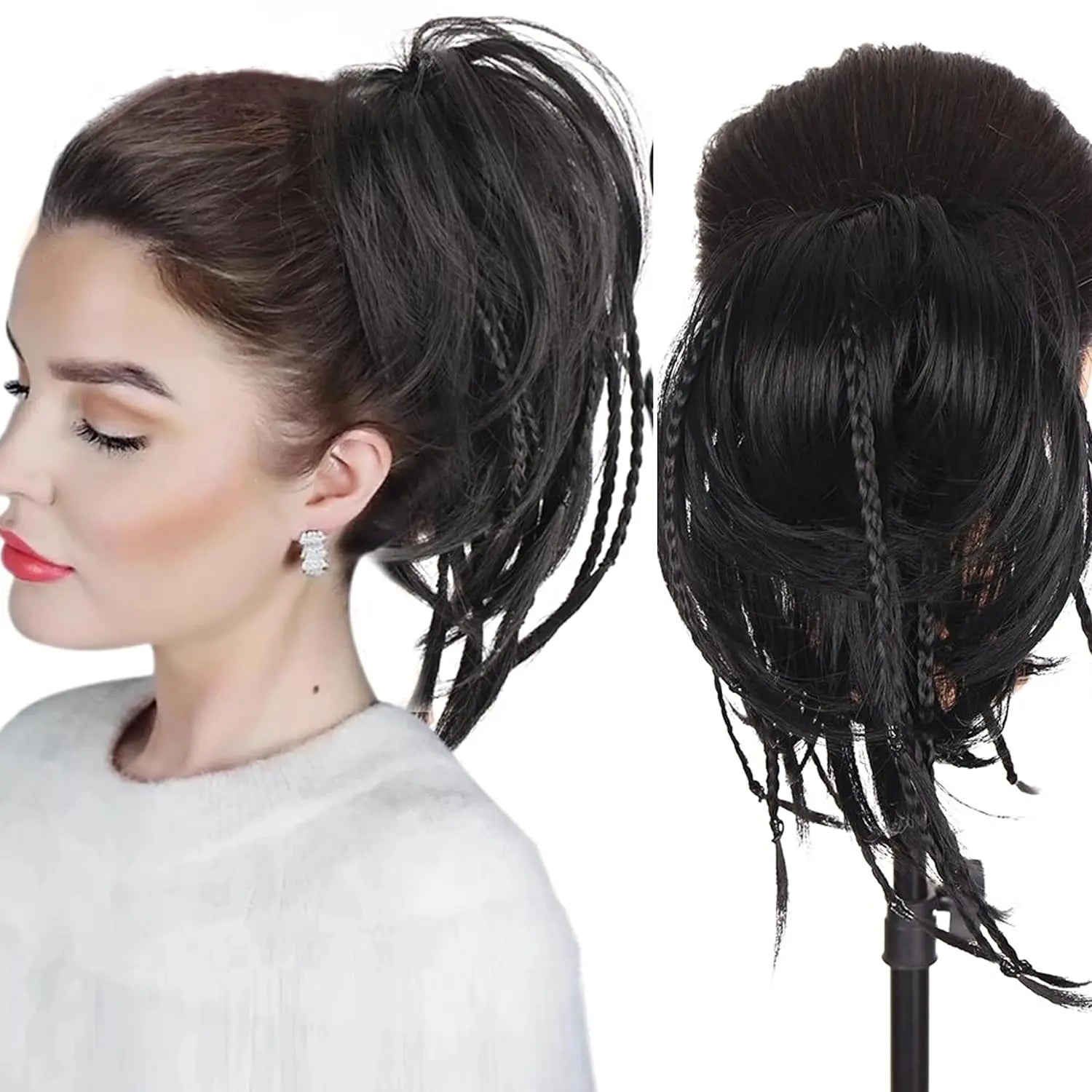 Synthetic Messy Bun Hair Scrunchie for Quick Natural Volume - 11