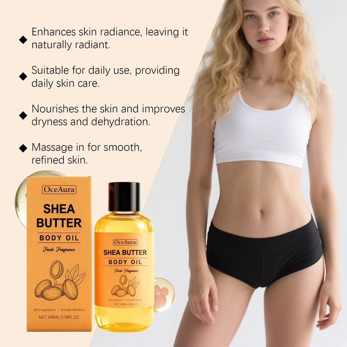 Shea Butter Nourishing Body Oil for Dry Skin Hydration