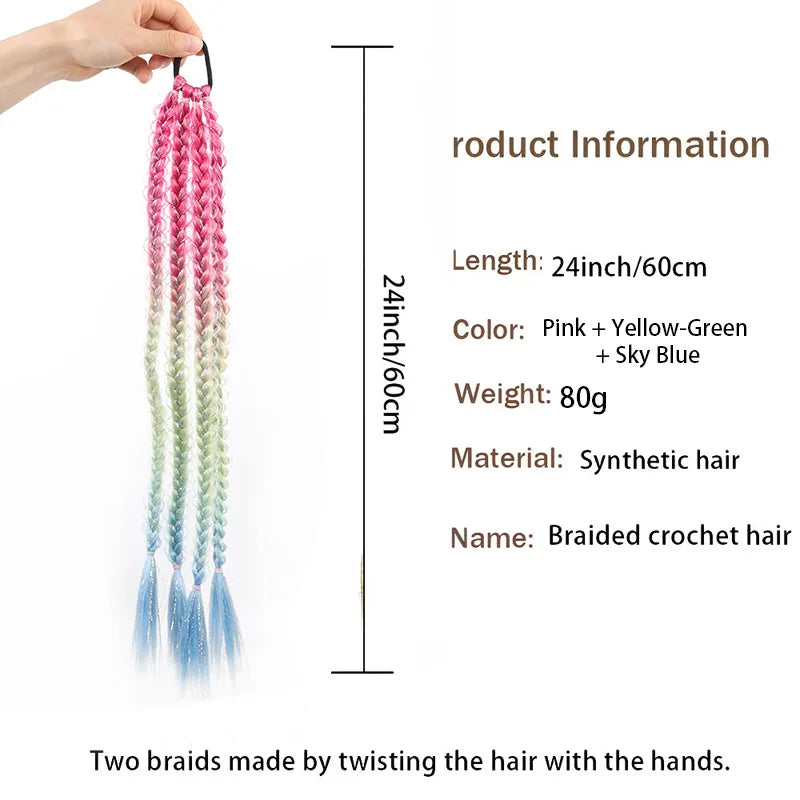 24-Inch Rainbow Gradient Braided Hair Extension for Parties - 3