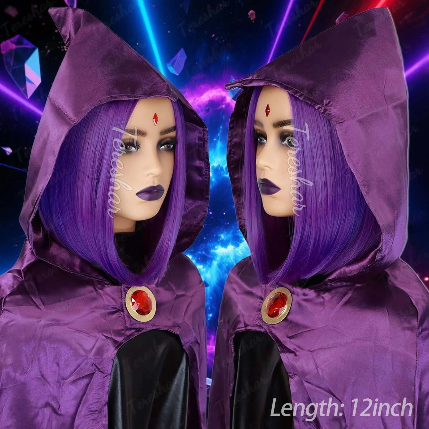 Short Purple Bob Wig for Superhero Cosplay and Halloween Costume Parties - 4