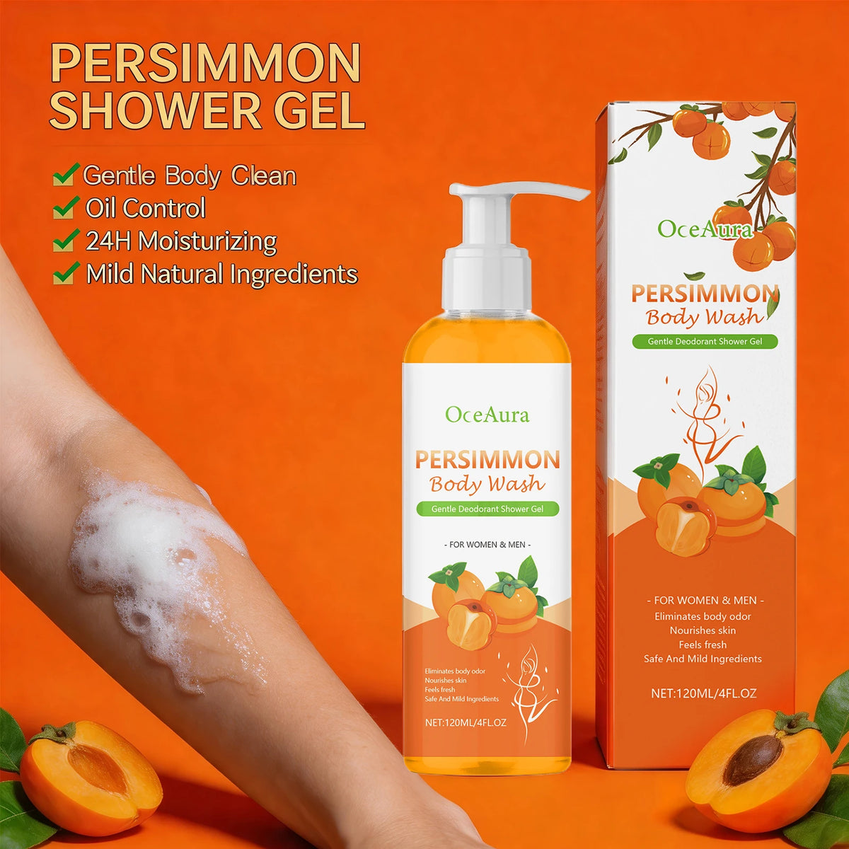 Persimmon Exfoliating Body Wash for Natural Odor Removal and Oil Control