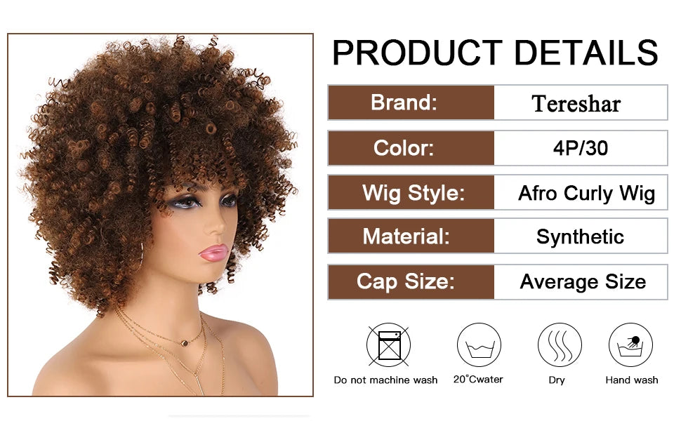 Short Afro Kinky Curly Synthetic Wig with Bangs for Daily Hair Styling - 8