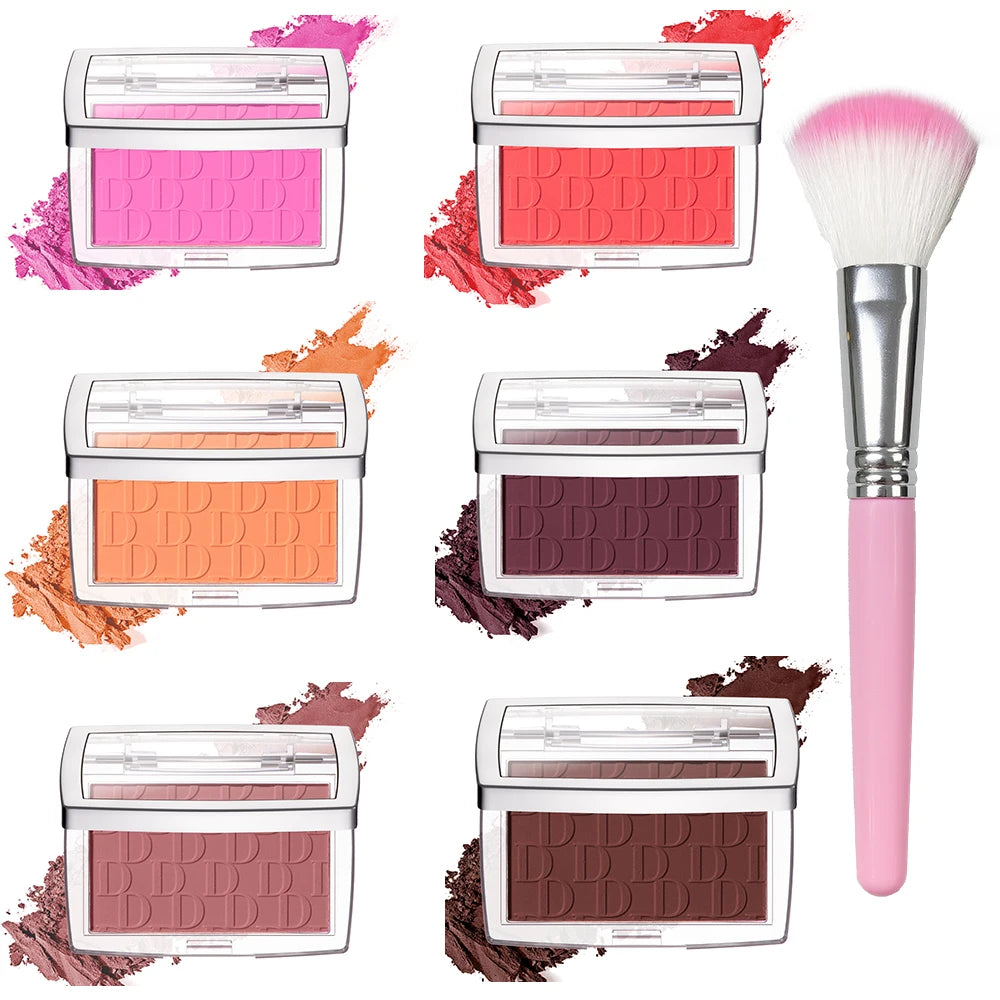 Embossed Matte Face Blush Palette with Professional Application Brush - 1
