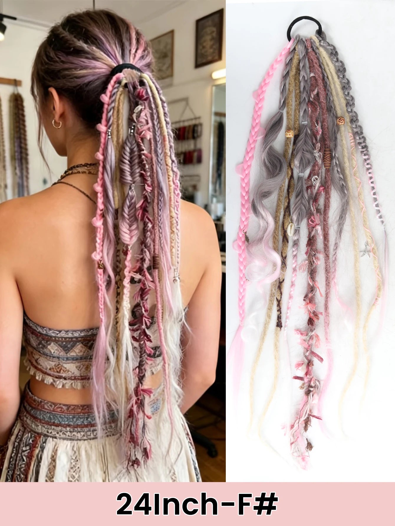 24" Boho Viking Dreadlock Ponytail Extension - 24