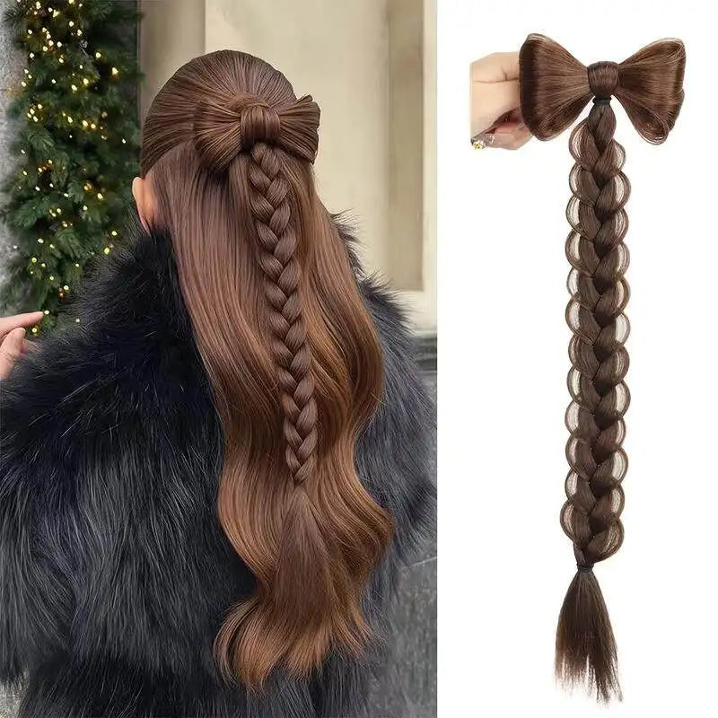 18-Inch Braided Ponytail Extension with Elegant Bow