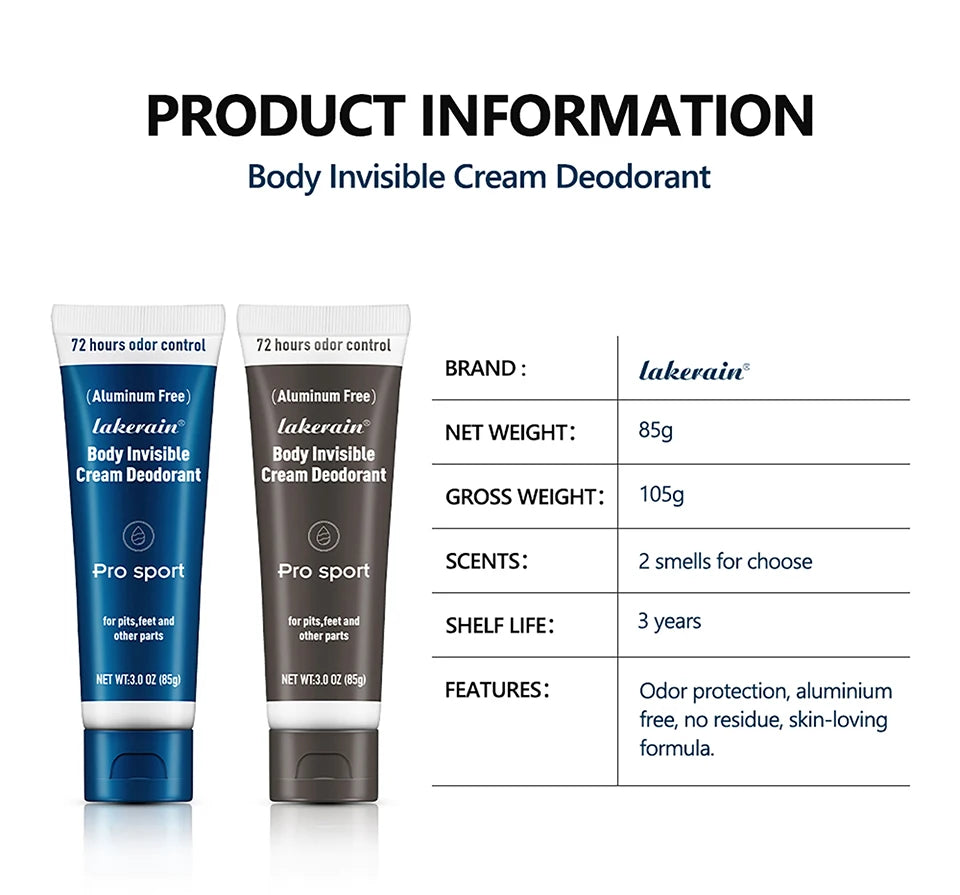 All-Day Invisible Body Deodorant Cream for Full Body Odor Protection
