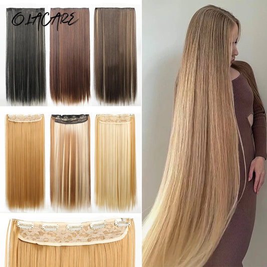 24-Inch Long Straight Clip-In Hair Extensions for Women