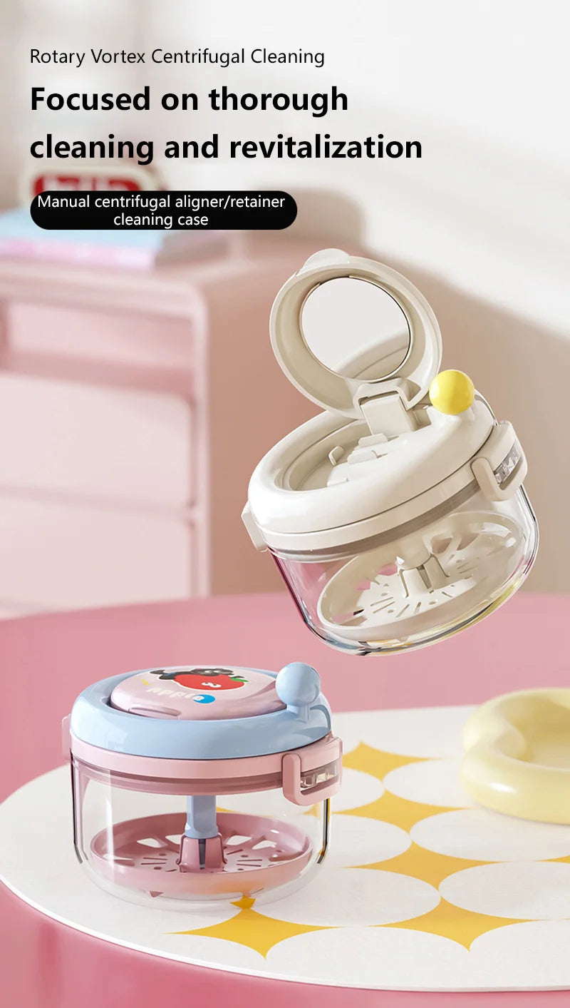 Portable Denture Cleaning Case with Rotary Brush and Storage Tray