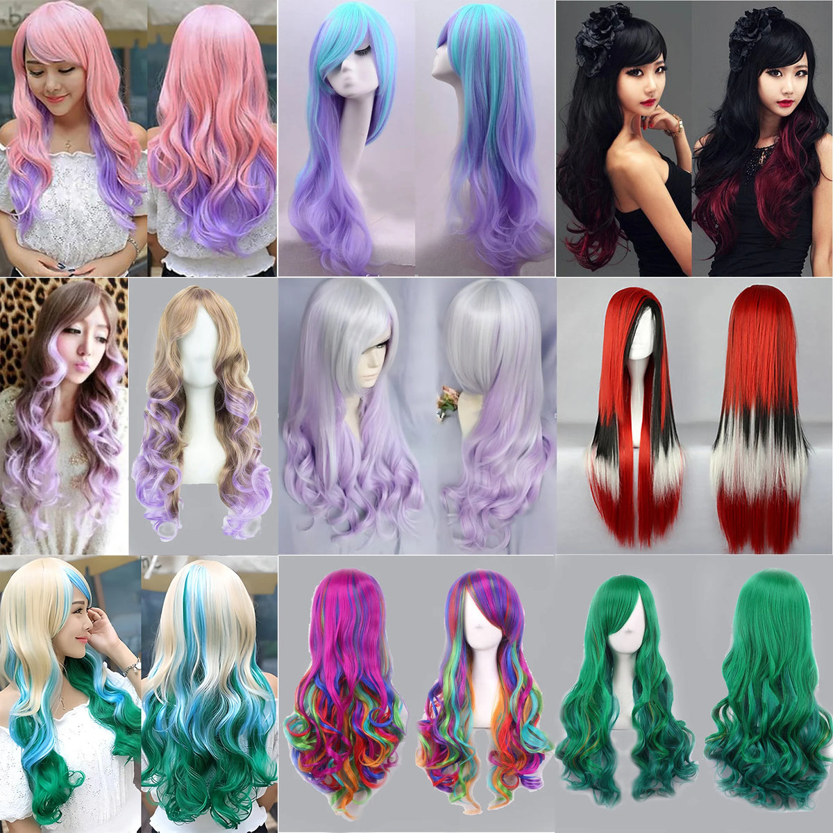 Long Ombre Cosplay Wig with Bangs for Parties and Costumes