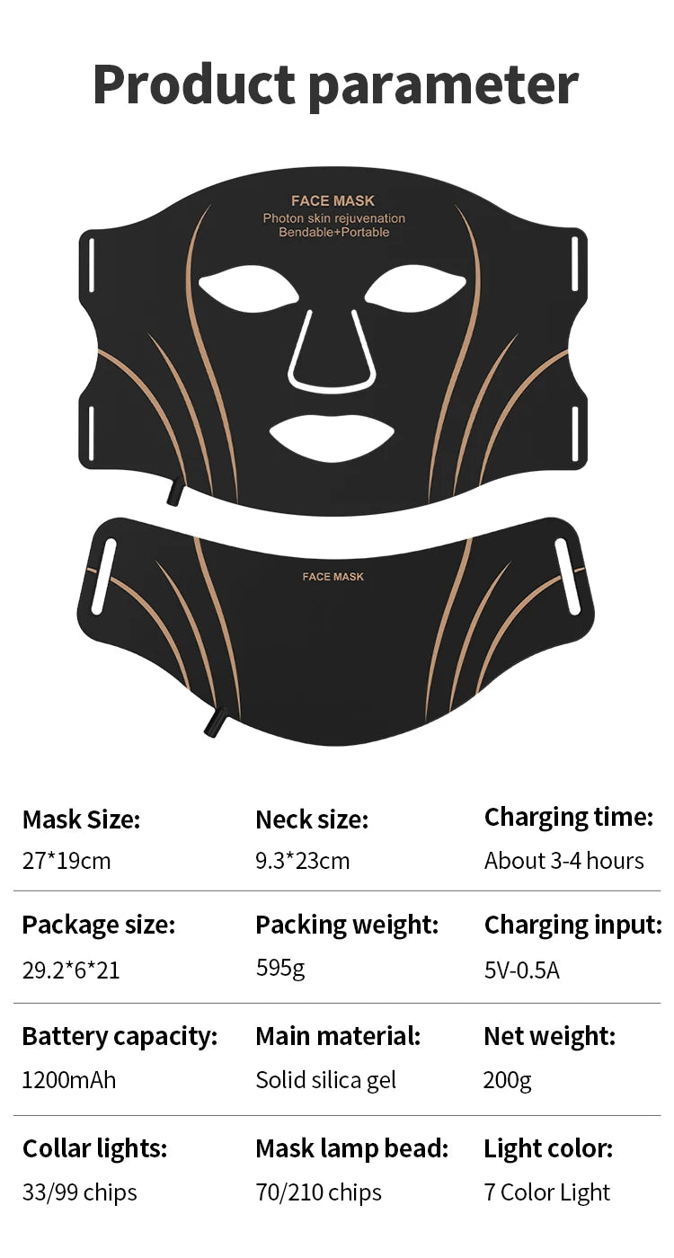7-Color LED Photon Face and Neck Mask for Skin Rejuvenation and Lifting - 16