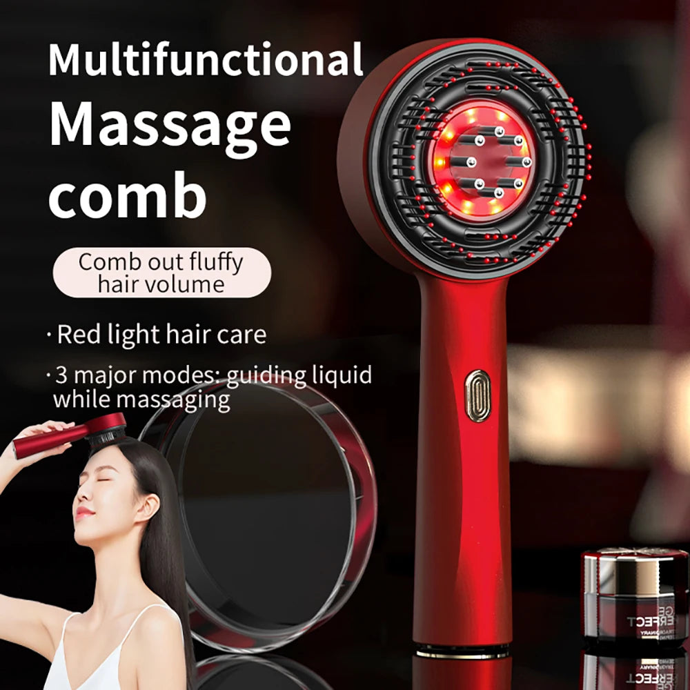 Electric Scalp Vibration Massage Comb with Red Light and Liquid Applicator