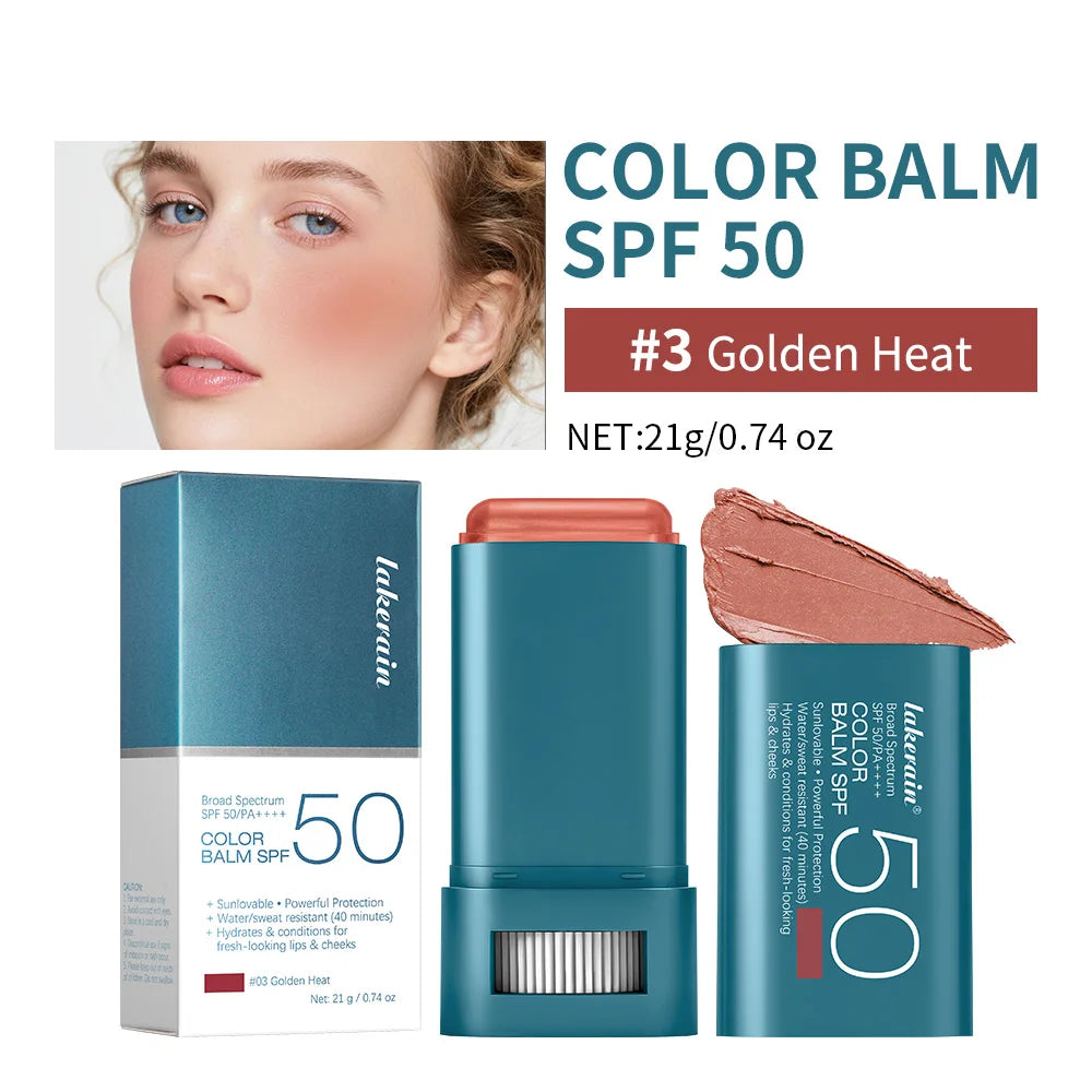 Hydrating SPF 50 Tinted Blush Balm Stick for Natural Sun Protection