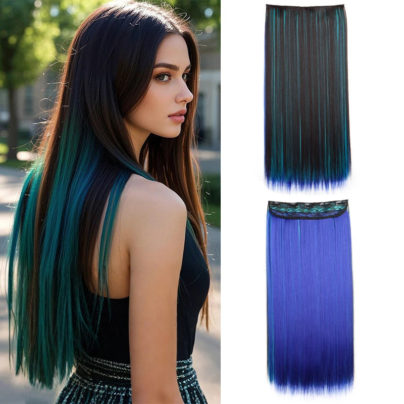 Long Straight One Piece Clip In Hair Extensions for Women - 8