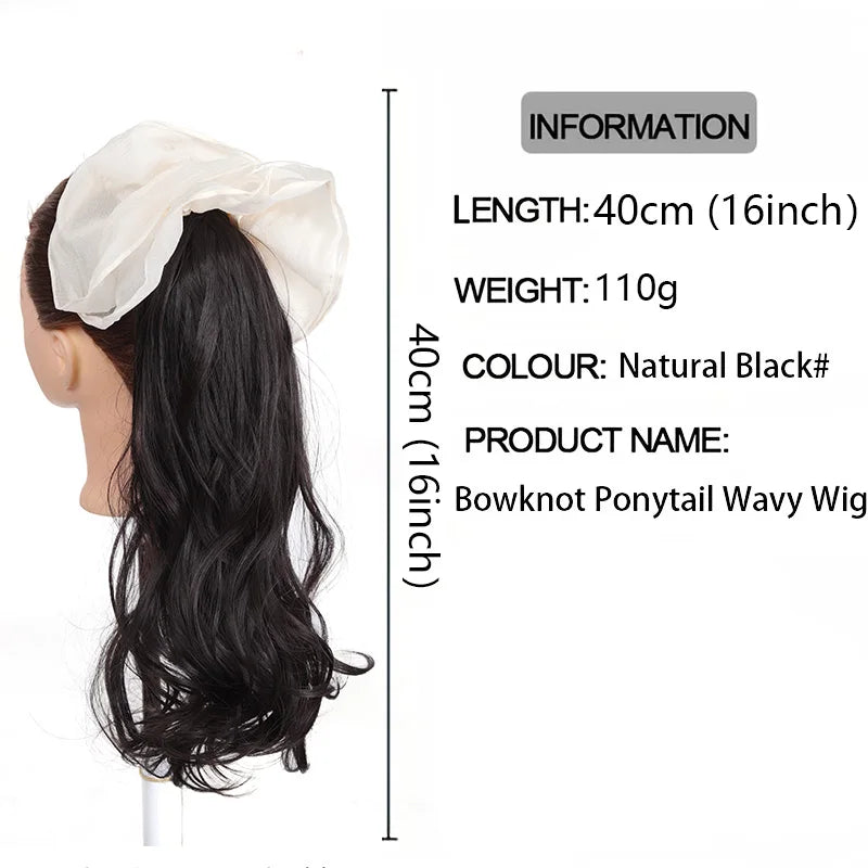 Wavy Ponytail Hair Extension with Elegant Bow Claw Clip - 3