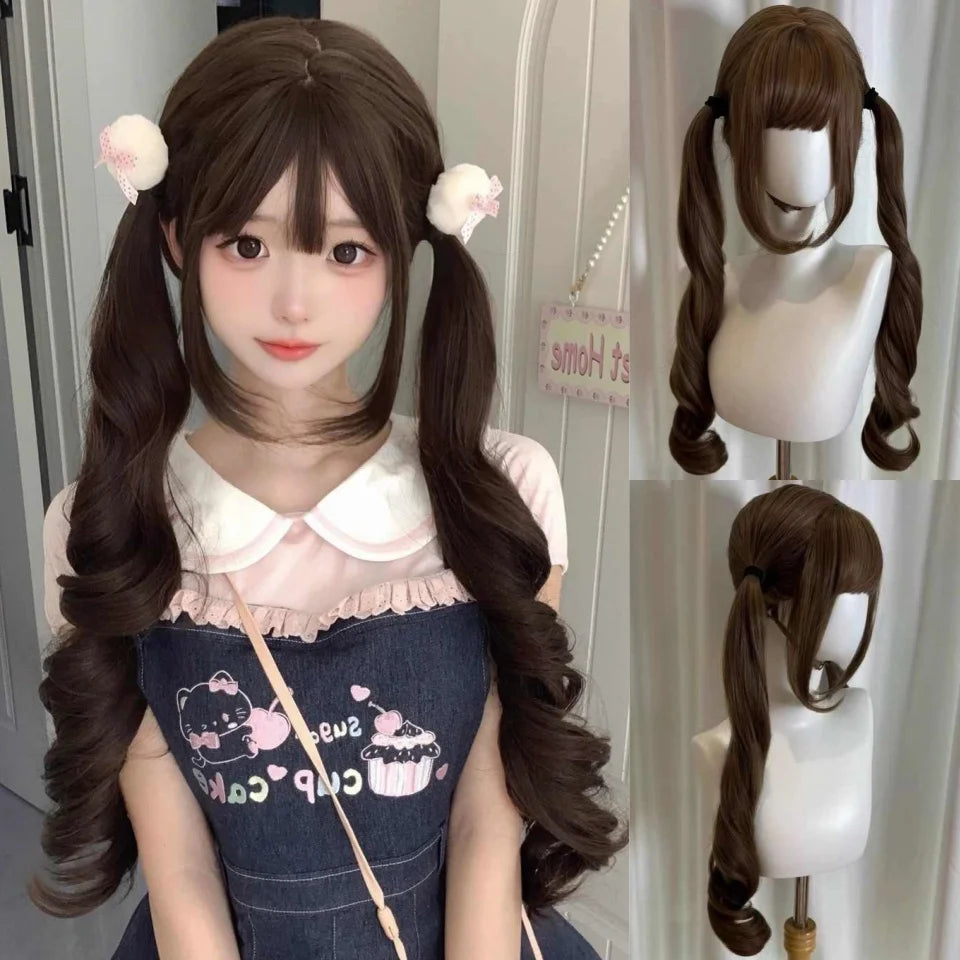 Long Wavy Silver Gray Cosplay Wig with Bangs for Women