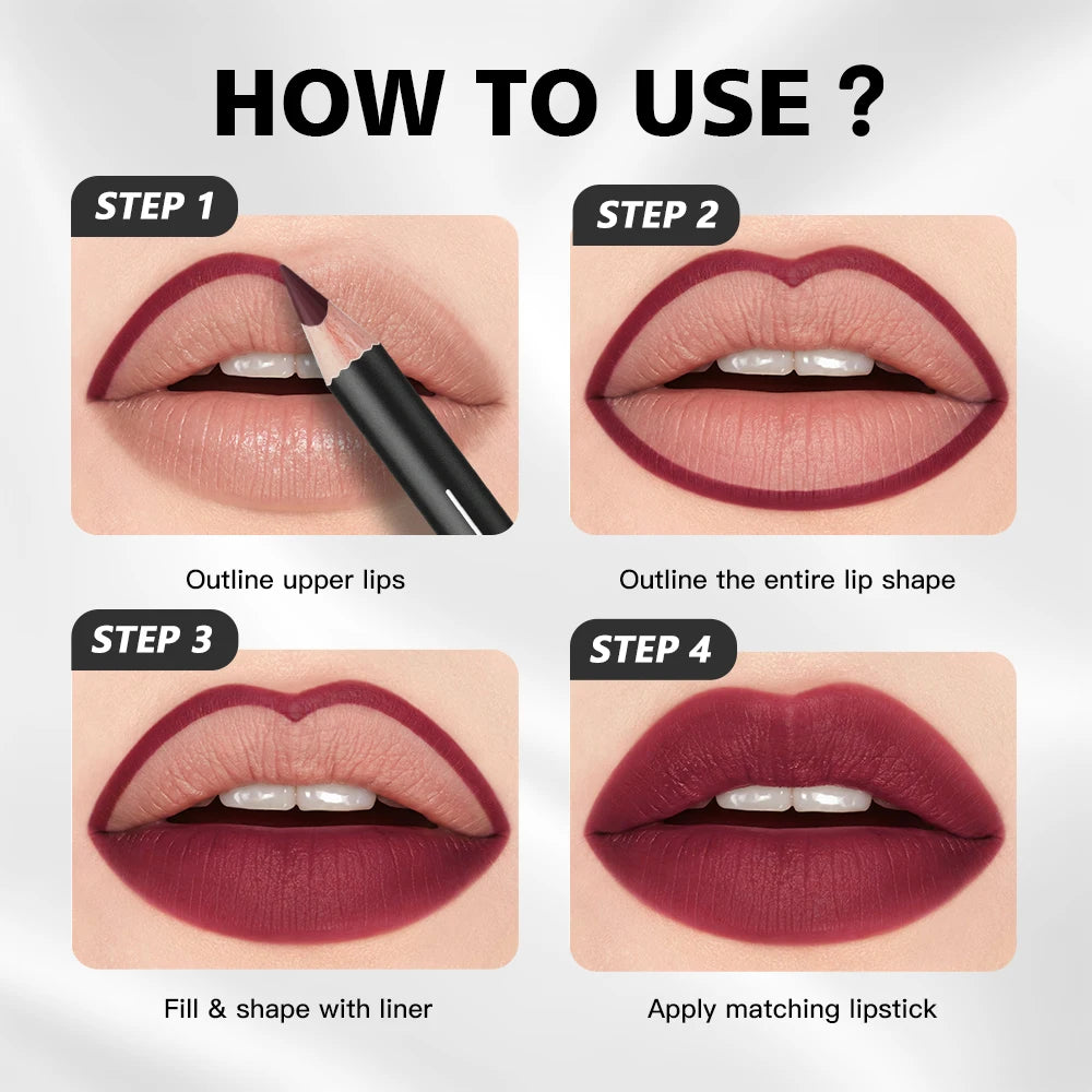 Professional 12-Color Semi-Matte Waterproof Lip Liner Pencil Set - 11