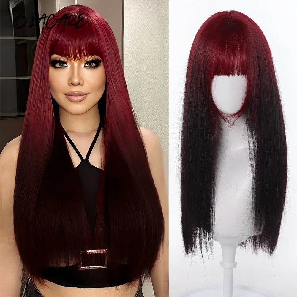 24 Inch Long Pink Cosplay Wig with Bangs